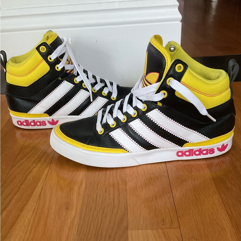 Adidas Black and Yellow Sneakers with White Stripes